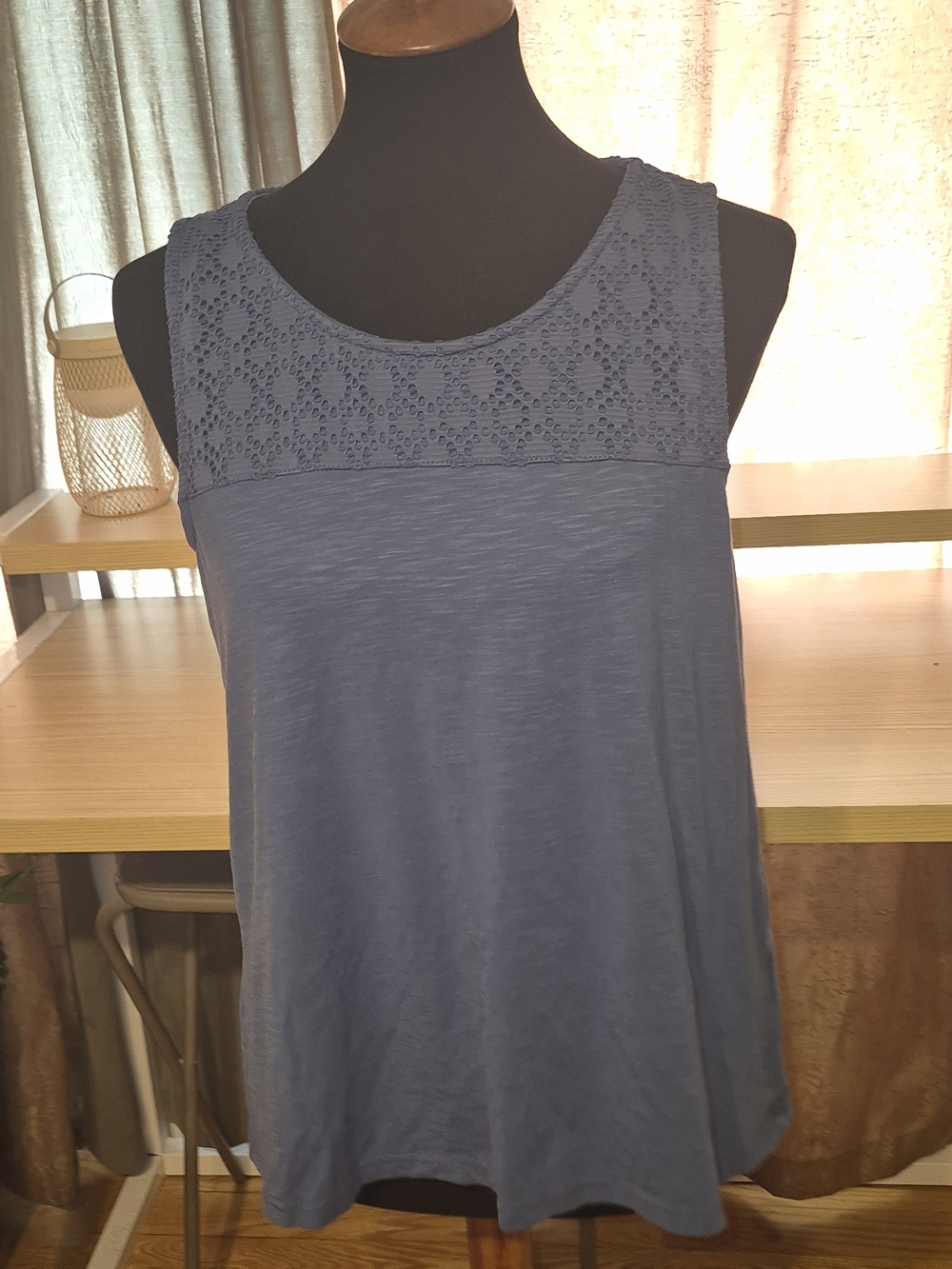 L.L. Bean Small Blue Crochet Yoke Sleeveless Tank